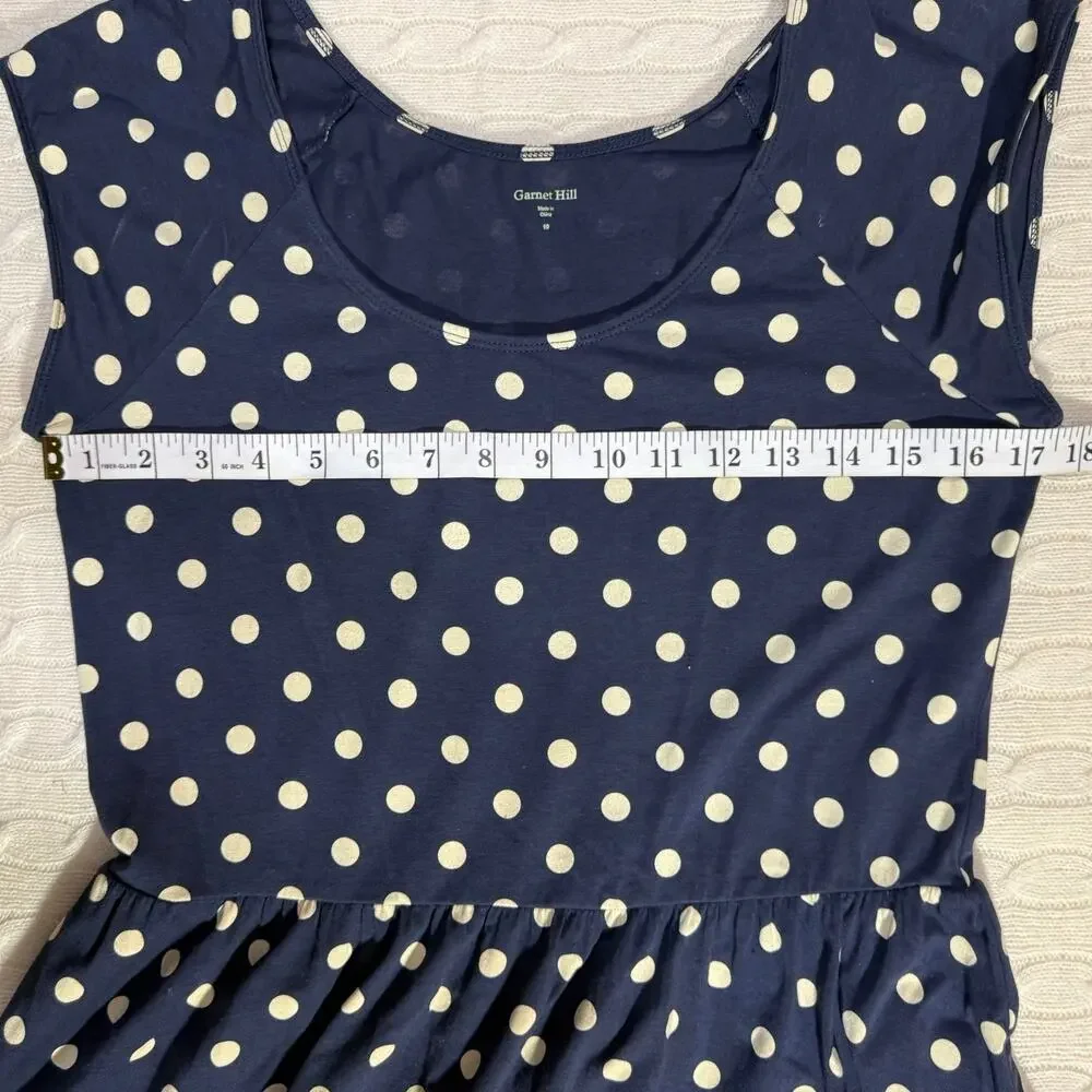 Garnet Hill Navy Polka Dot Jersey Knit Summer Fit and Flare Sundress 10/M - Picture 7 of 8